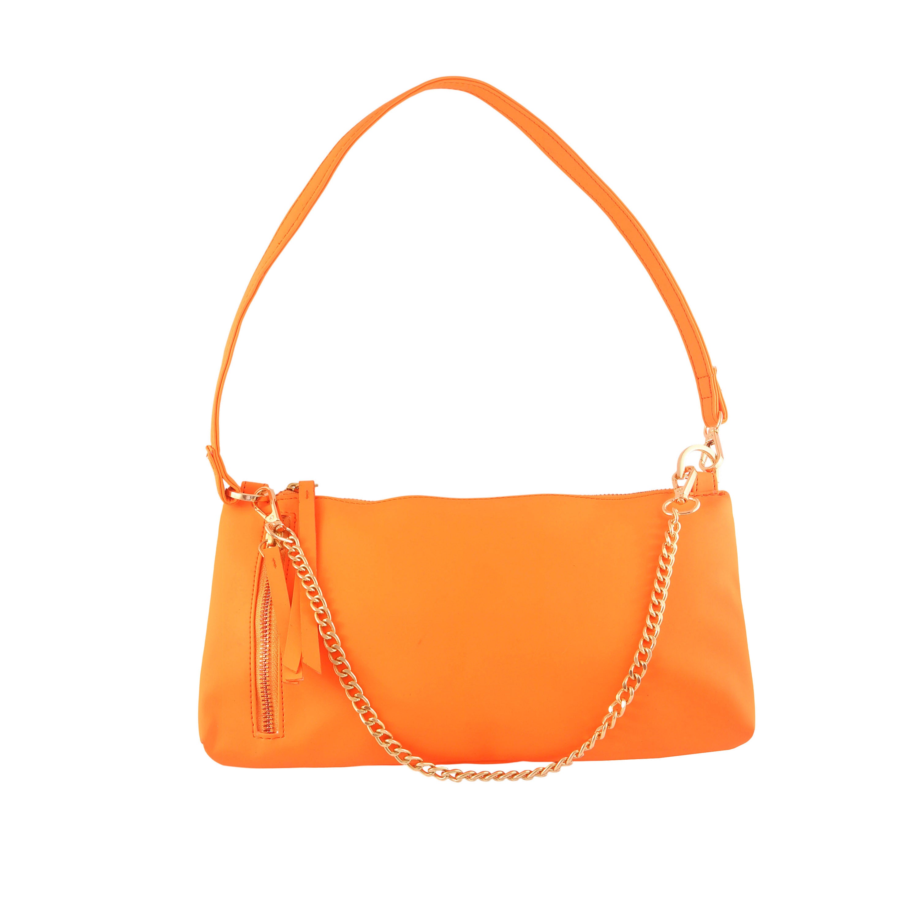 Noir Luxe Orange Shoulder Bag with Chain Strap