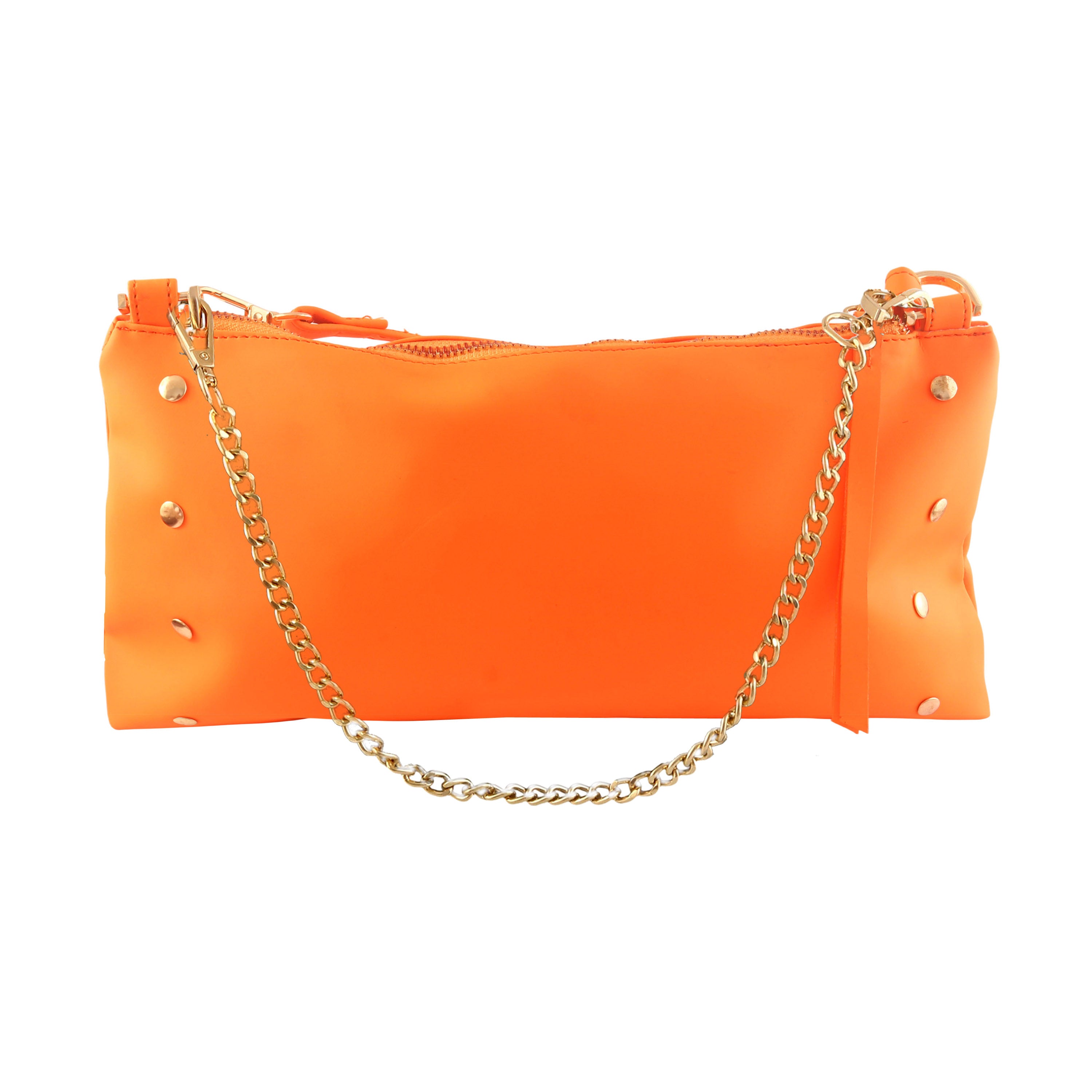 Noir Luxe Orange Shoulder Bag with Chain Strap