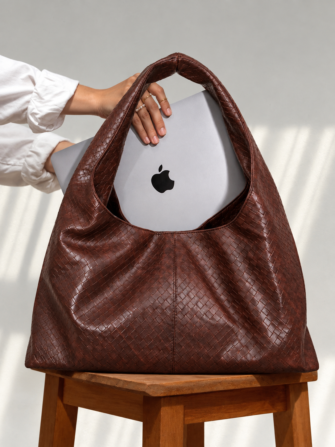 Elara Woven Shoulder Bag – 13" Laptop & Everyday Shoulder Bag Brown