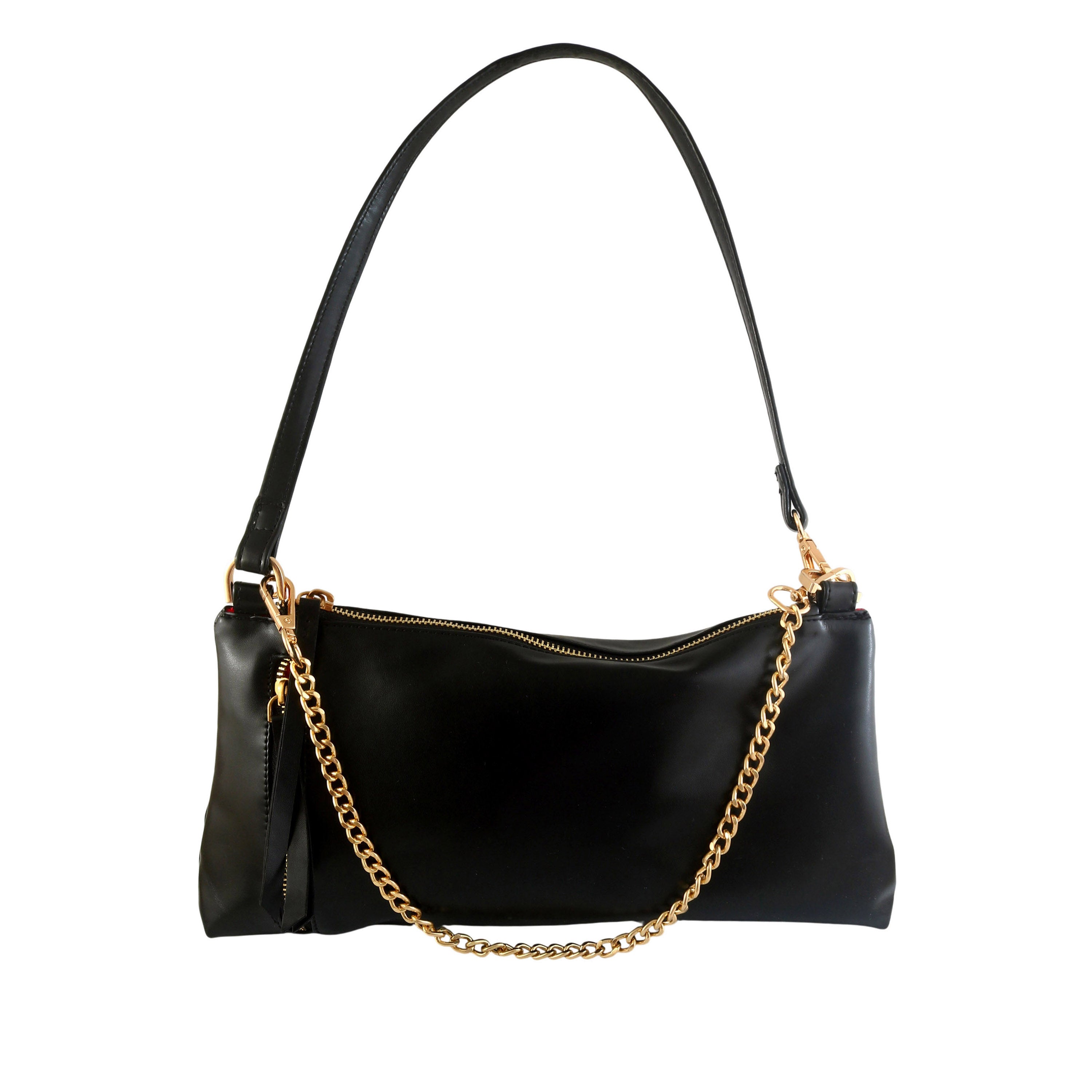 Noir Luxe Black Shoulder Bag with Chain Strap