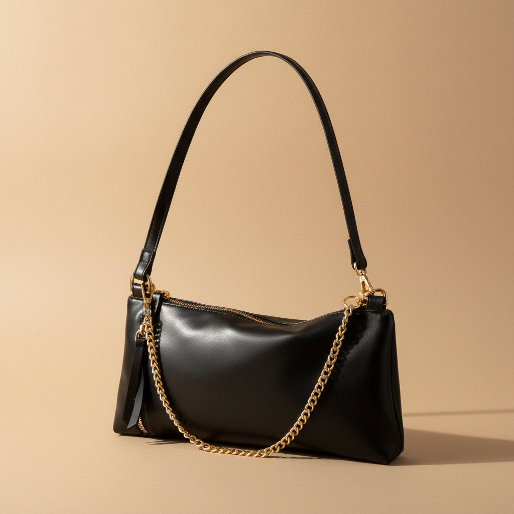 Noir Luxe Black Shoulder Bag with Chain Strap