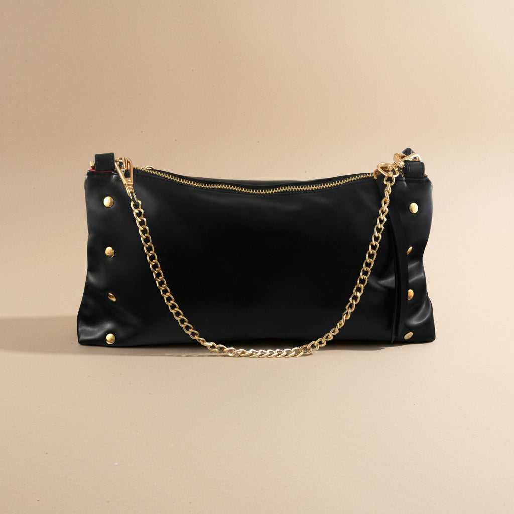 Noir Luxe Black Shoulder Bag with Chain Strap
