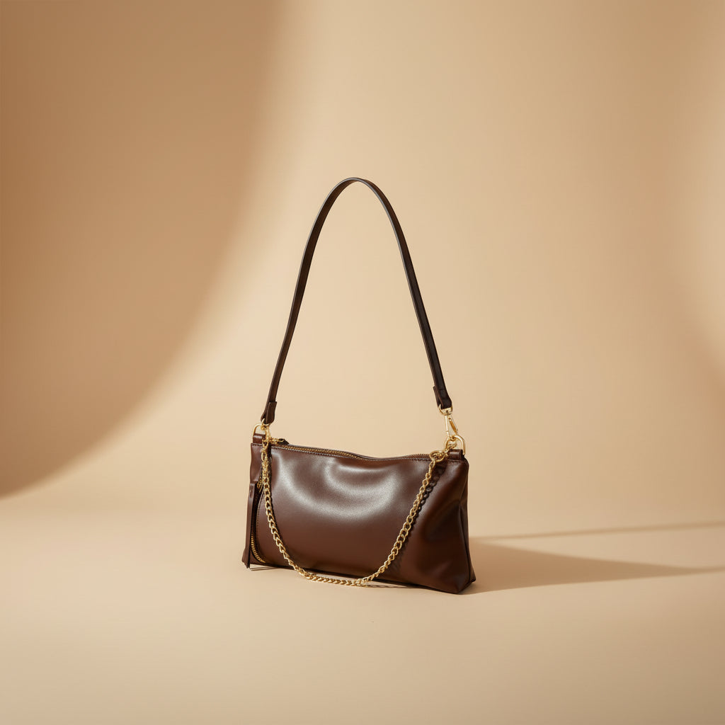 Noir Luxe Brown Shoulder Bag with Chain Strap