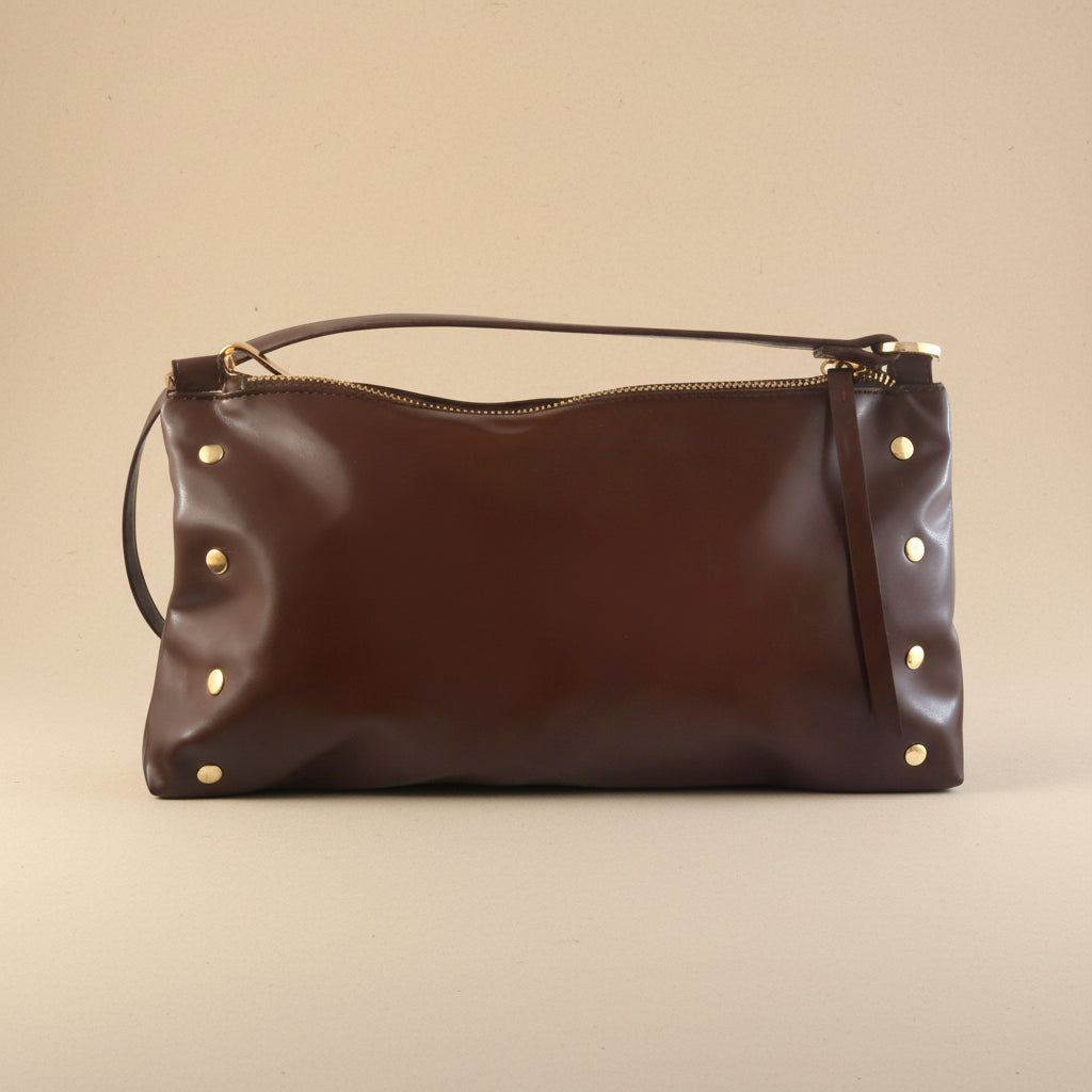 Noir Luxe Brown Shoulder Bag with Chain Strap