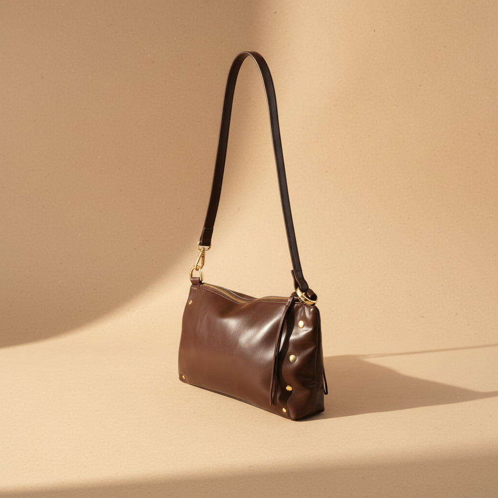 Noir Luxe Brown Shoulder Bag with Chain Strap
