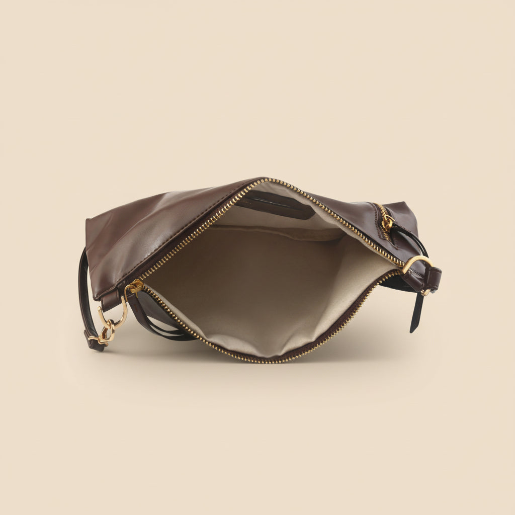Noir Luxe Brown Shoulder Bag with Chain Strap