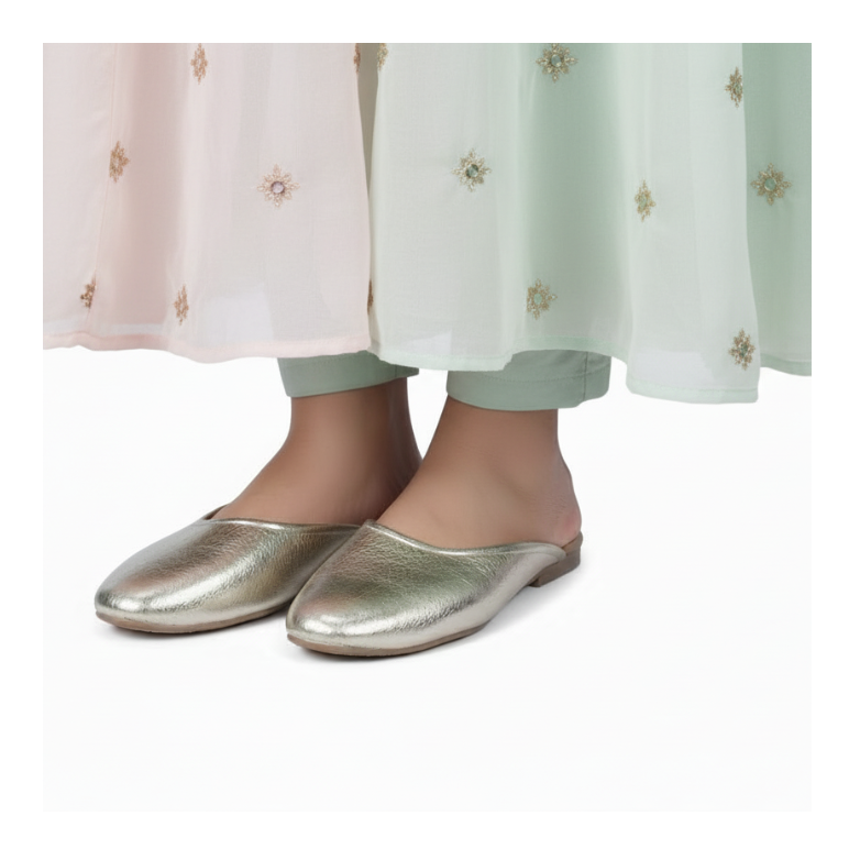 Aura Metallic Mules Gold