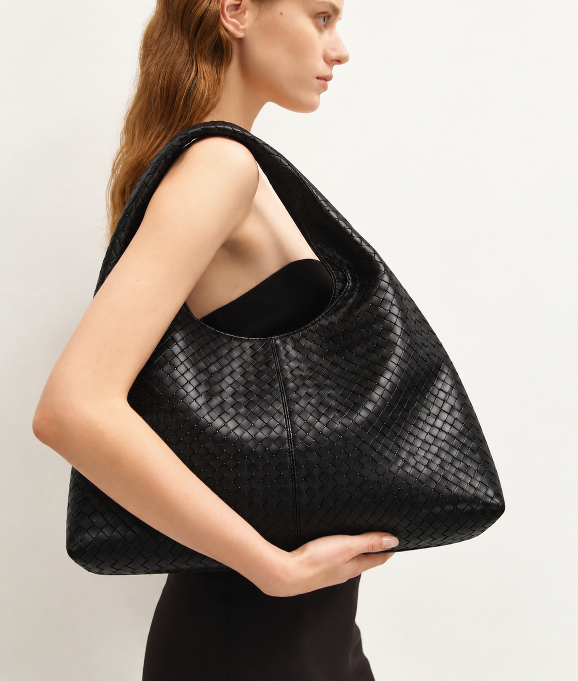 Elara Woven Shoulder Bag – 13" Laptop & Everyday Shoulder Bag Black