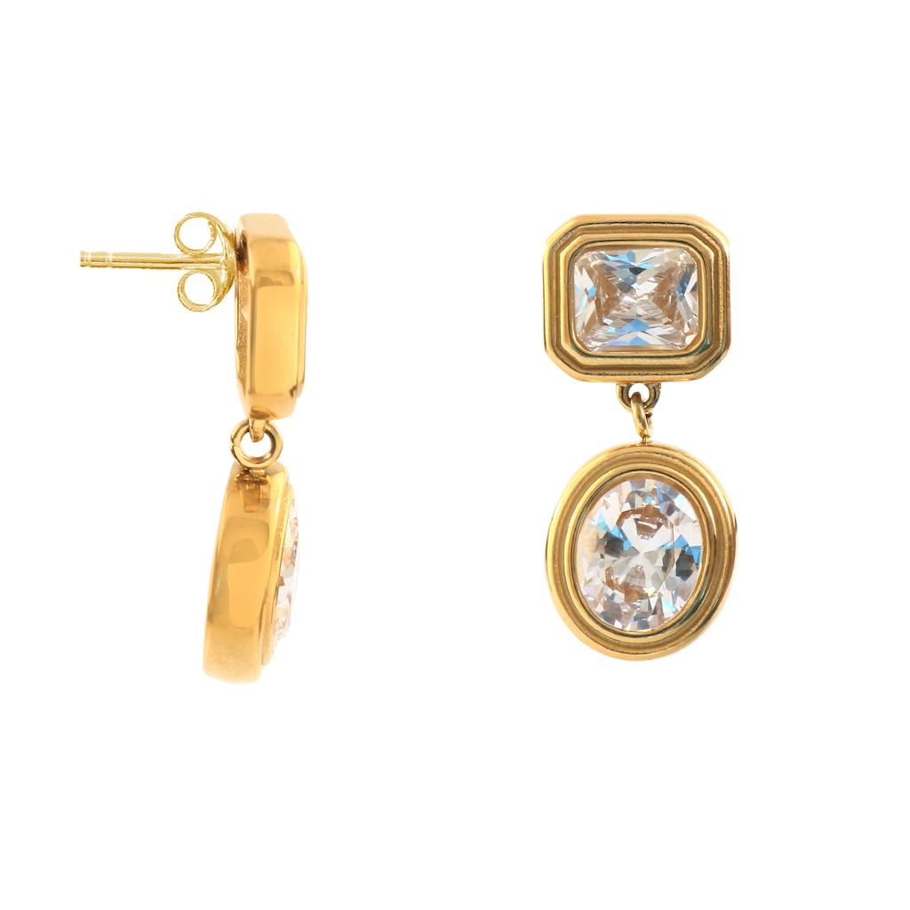 Square-to-Oval Anti-Tarnish Crystal Earrings