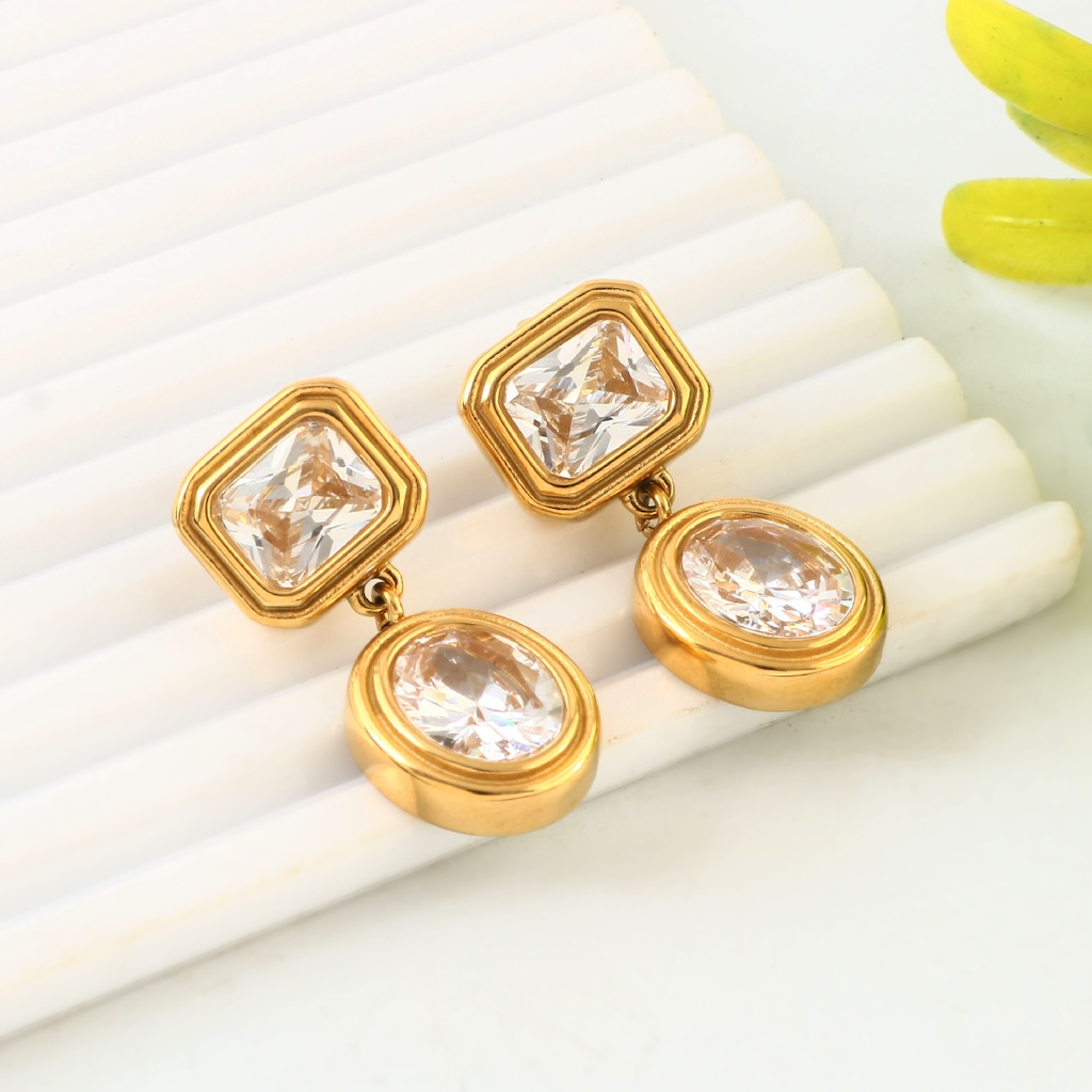 Square-to-Oval Anti-Tarnish Crystal Earrings