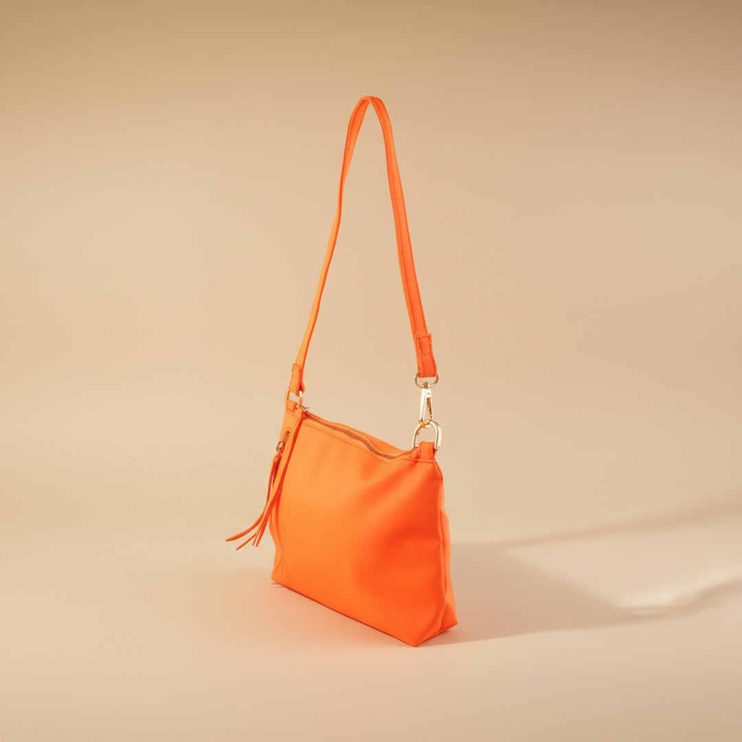 Noir Luxe Orange Shoulder Bag with Chain Strap
