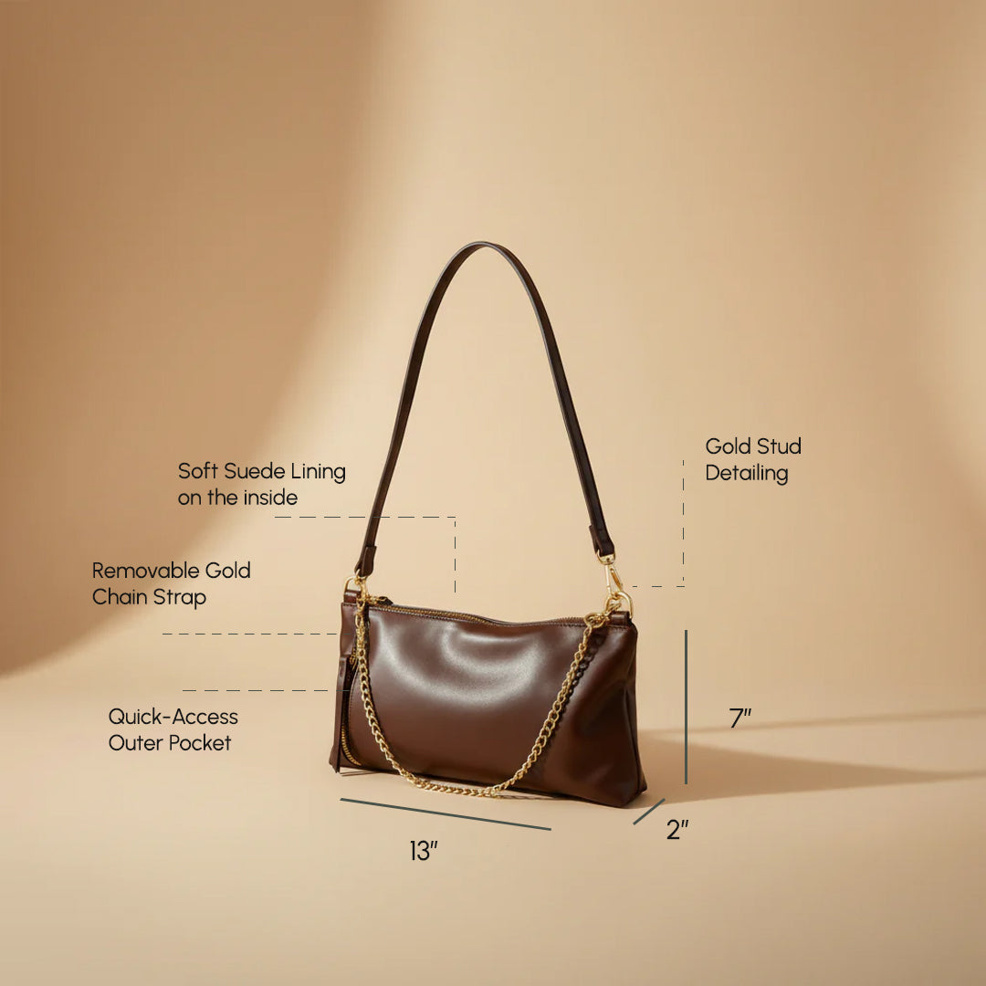 Noir Luxe Brown Shoulder Bag with Chain Strap