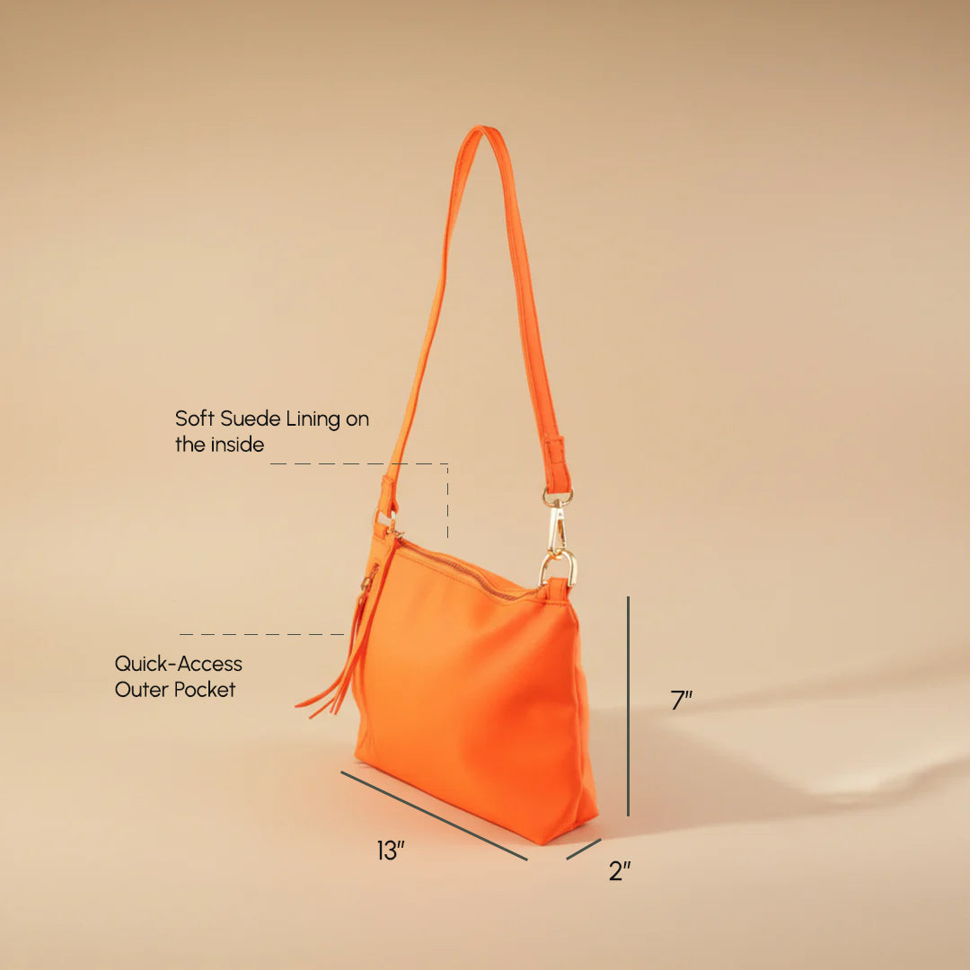 Noir Luxe Orange Shoulder Bag with Chain Strap